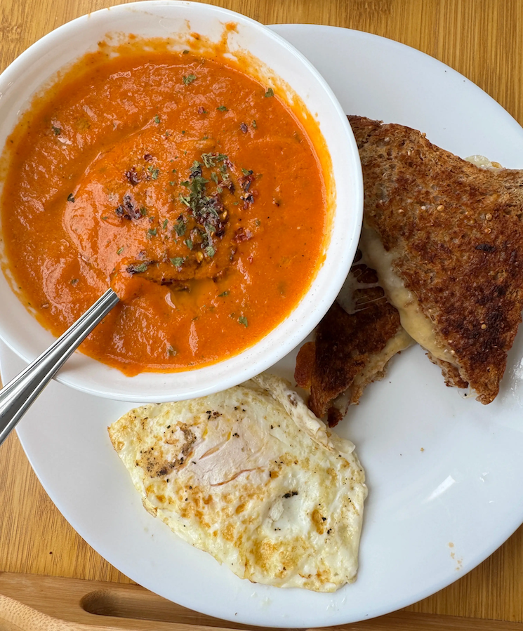 Grilled Cheese with Tomato Soup and Omelette